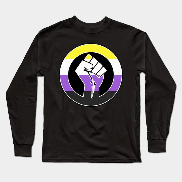 Black Lives Matter Fist Circled LGBTQ Flag Nonbinary Long Sleeve T-Shirt by aaallsmiles